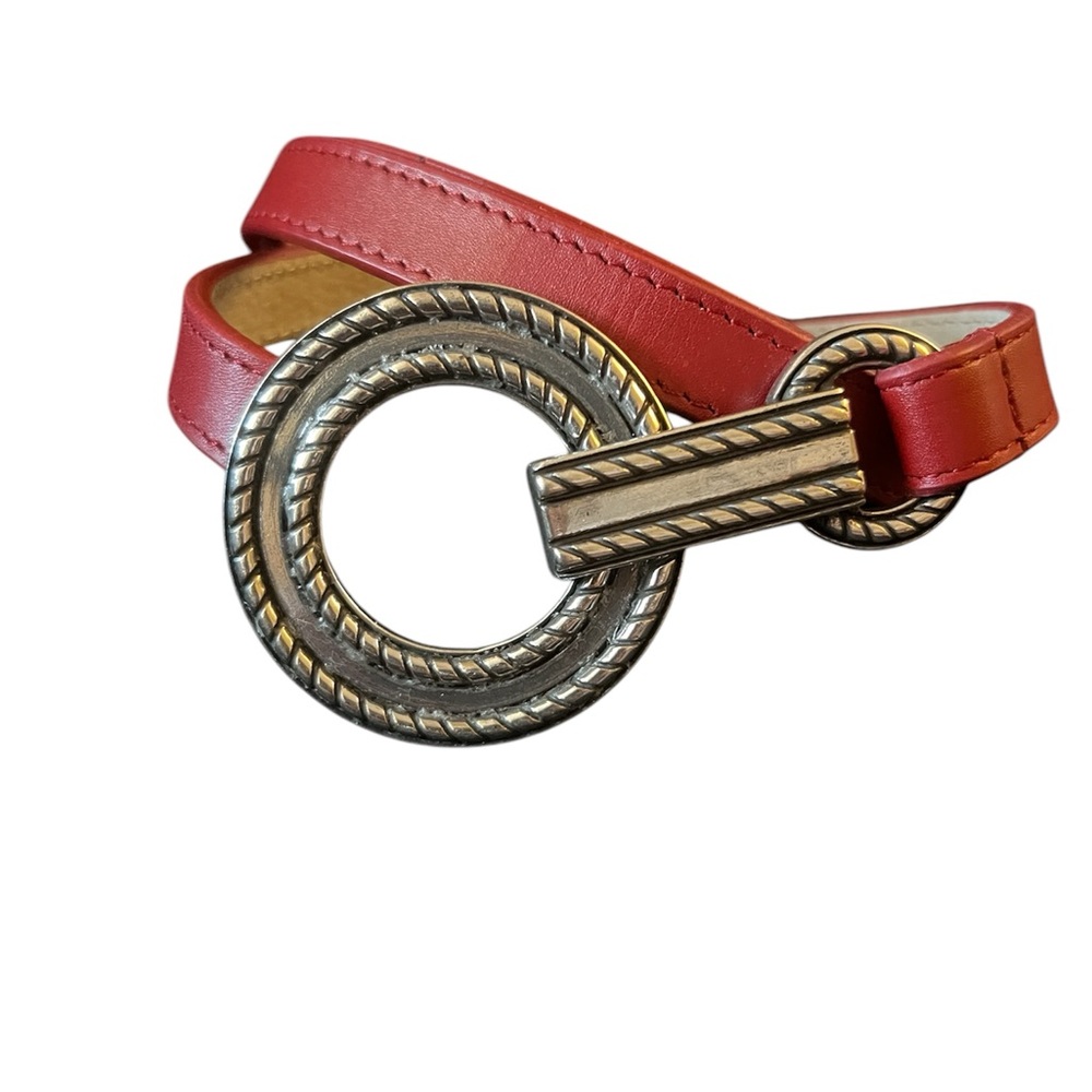 Vintage Red Leather Belt with Silver Hook & Loop Buckle